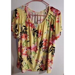 Croft & Barrow Yellow Floral Short Sleeve Blouse Sz 1X